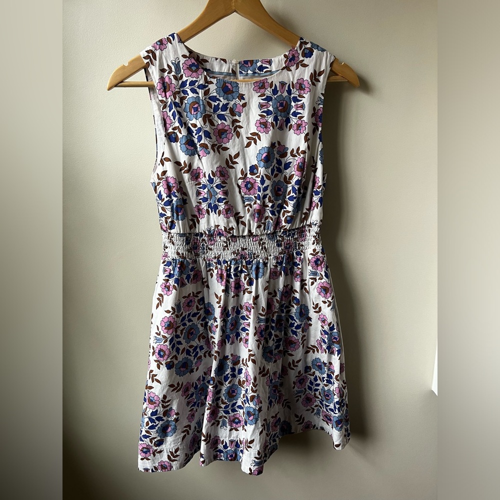 BODEN Smocked Waist MiniDress Wildflower Prairie Floral Dress Cotton Pockets 6 P